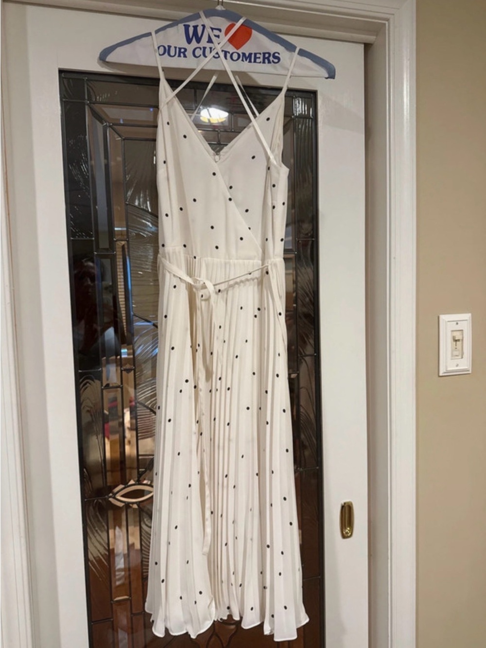 LOFT White Midi Dress with Black Polka Dots